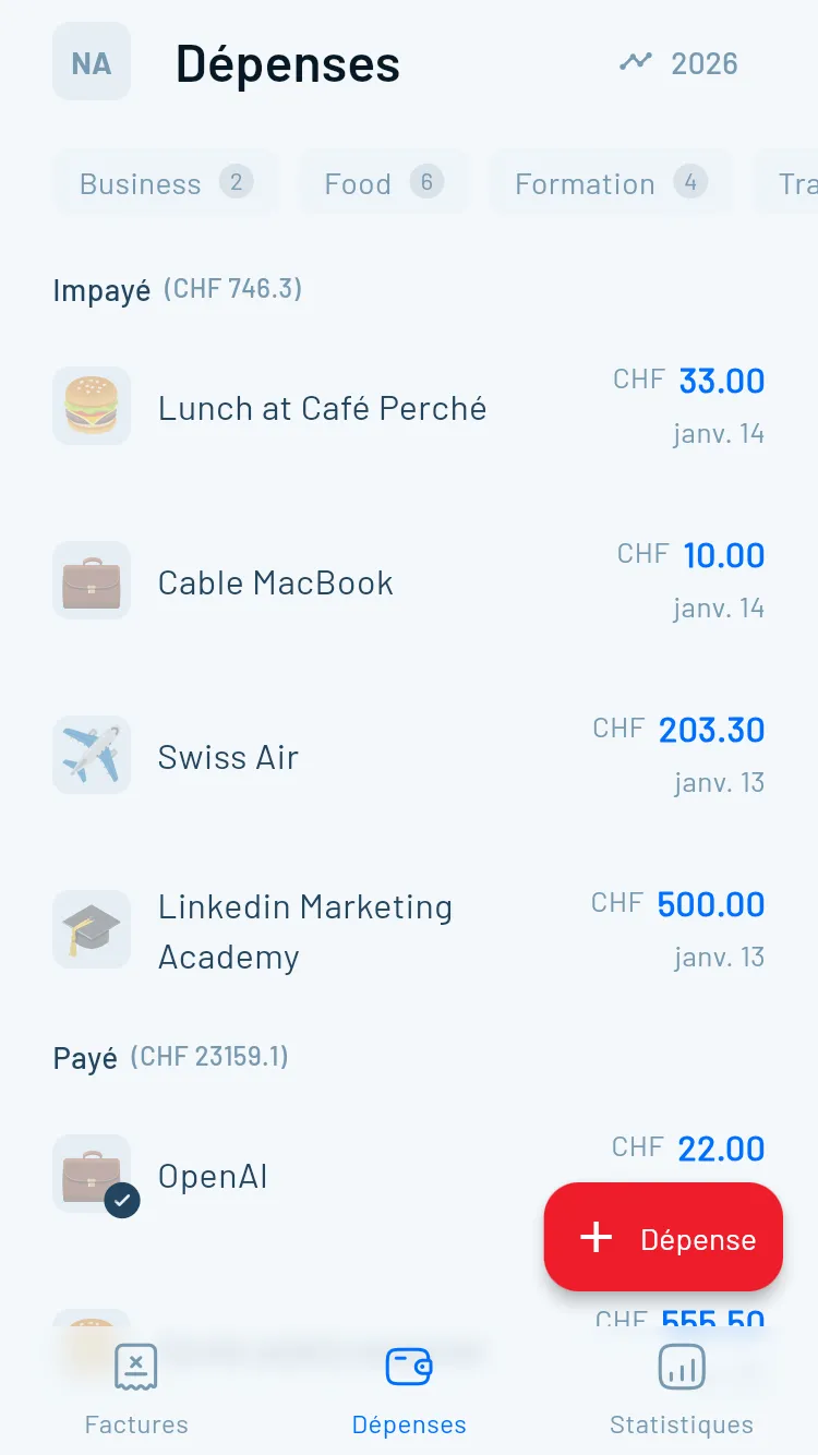 Scan IA des dépenses sur mobile
